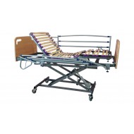 Cama Eléctrica Geriátrica con Carro Elevador, Cabecero, Piecero y Barandilla
